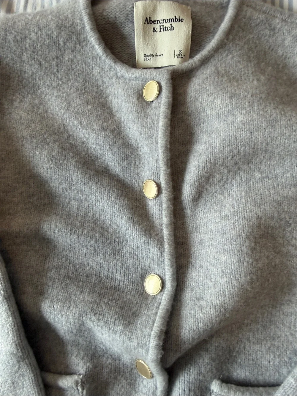 Abercrombie & Fitch Light Gray Button-Up Knit Cardigan - Picture 3 of 5
